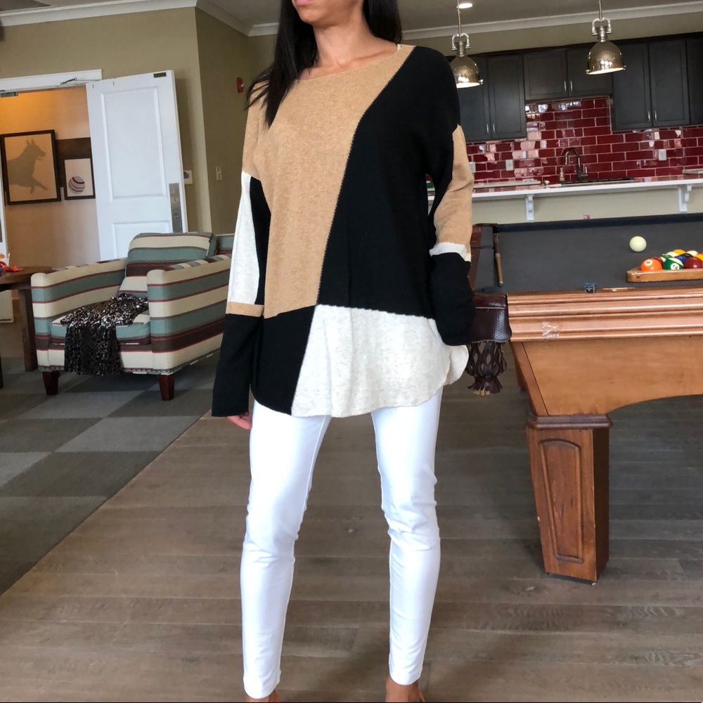 INC Color Block High Low Lightweight Sweater